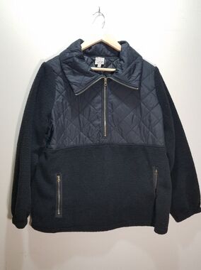 Como Vintage Women's 2XL Black Hybrid Fleece Pullover Jacket Pockets Zip
